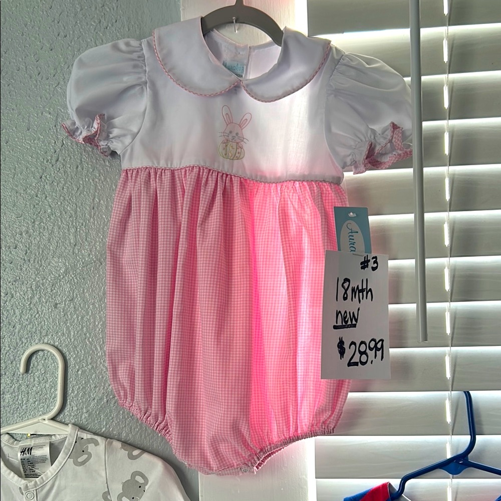 Pink Baby One Piece with Bunny Embroidery